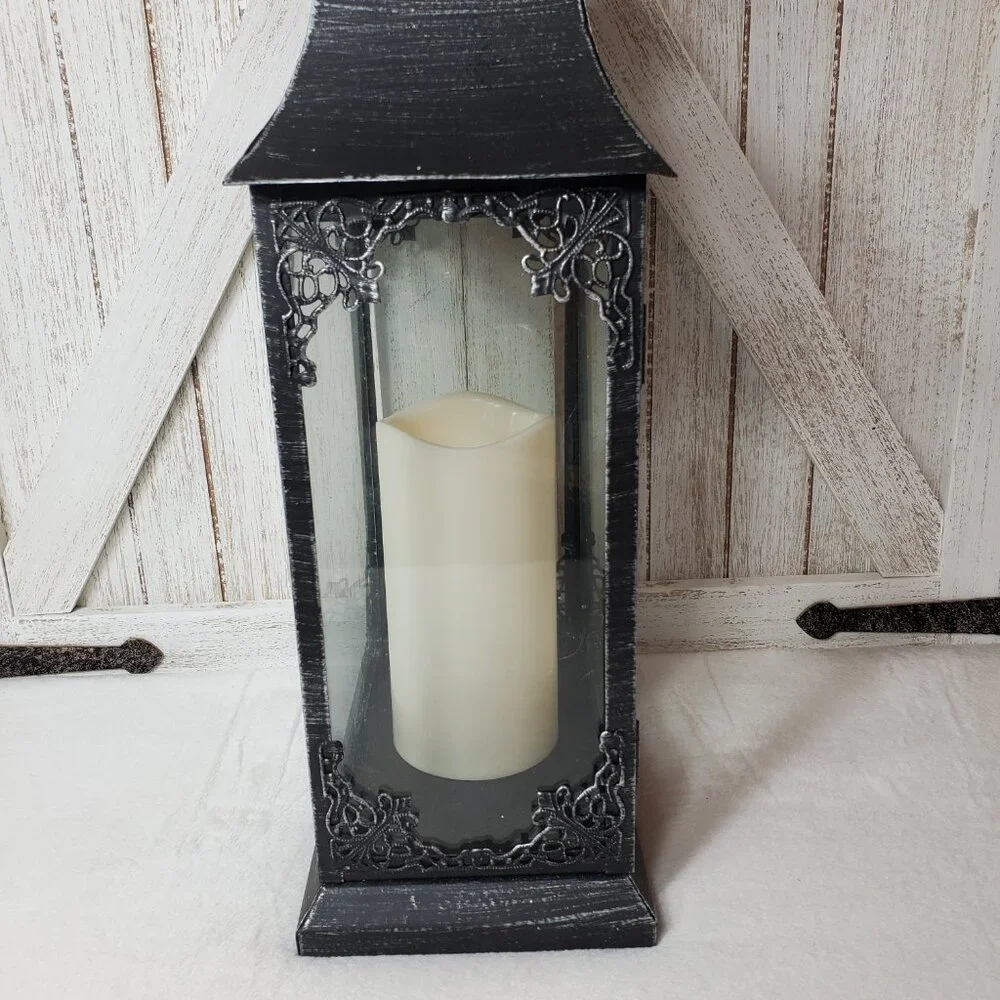 Black Metal Lantern With Candle